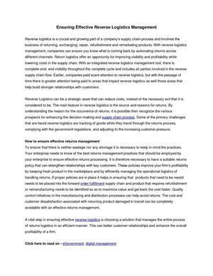 Ensuring Effective Reverse Logistics Management