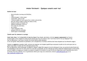 Atelier Patchwork - Quelques conseils avant tout