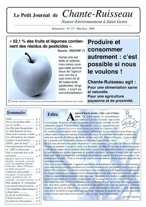 Petit Journal de Chante-Ruisseau n° 27- Mai/Juin 2009