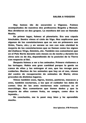 Redacción dunha alumna de 6º de primaria