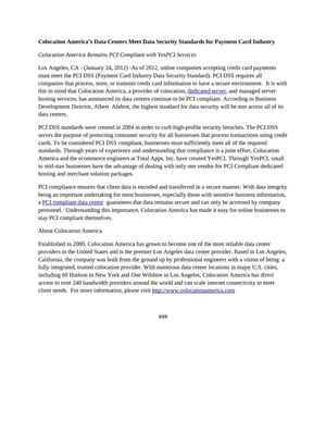 Colocation America’s Data Centers Meet Data Security Standards for Payment Card Industry