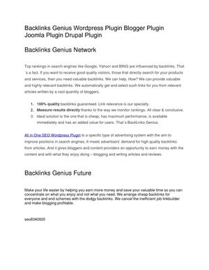 Backlinks Genius Wordpress Plugin Blogger Plugin Joomla Plugin Drupal Plugin 