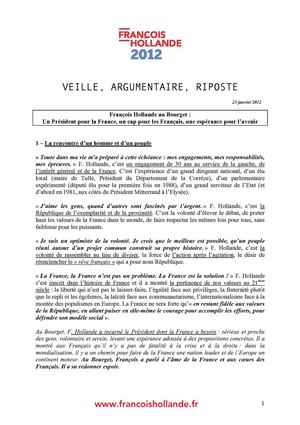 François Hollande au Bourget  Un Président pour la France, un cap pour les Français, une espérance pour l’avenir