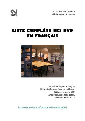 Liste complète des DVD français de la Médiathèque de langues 2011