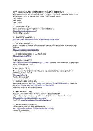 Editoriales y Sitios de EBooks Gratis