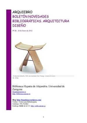 Boletín de novedades de Arquitectura y Diseño de la Biblioteca Hypatia de Alejandría, nº21 