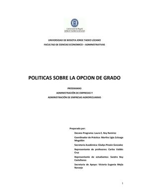 UJTL Políticas de la opción de grado en el Programa de Administración de Empresas