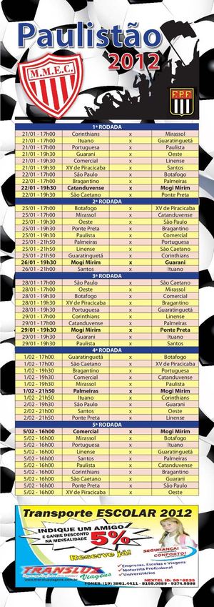 TABELA CAMPEONATO PAULISTA 2012