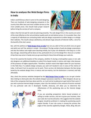    How to analyses the Web Design Firms in India