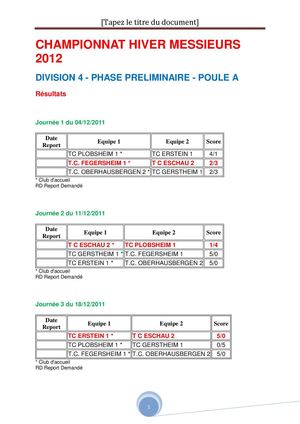 CHAMPIONNAT HIVER MESSIEURS 2012 ÉQUIPE 2