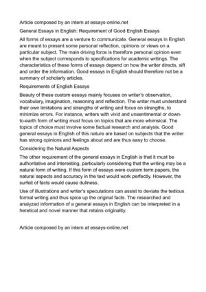 Example Thesis Statements For Essays General Essays In English Requirement Of Good English Essays Business Cycle Essay also Help Writing A Book Calamo General Essays In English Requirement Of Good English Essays Buy Custom Essay Papers