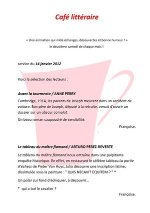 Café littéraire de janvier 2012