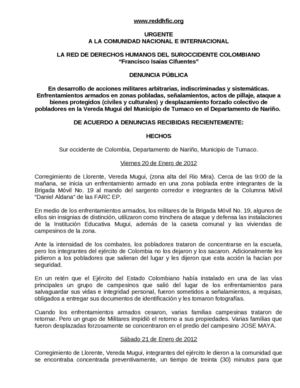 DENUNCIA PÚBLICA - Departamento de Nariño, Municipio de Tumaco.