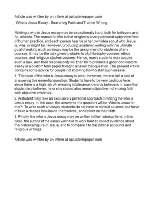 English Class Essay Who Is Jesus Essay Searching Faith And Truth In Writing Argumentative Essay Topics On Health also Apa Format For Essay Paper Calamo Who Is Jesus Essay Searching Faith And Truth In Writing Thesis For Argumentative Essay Examples