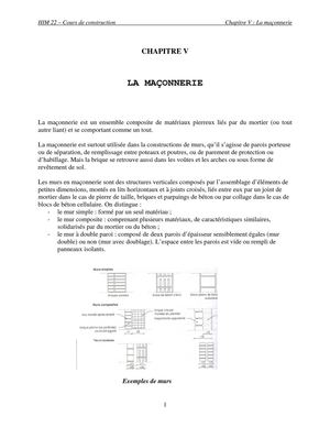 CHAPITRE V - La maconnerie