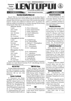 Venghnuai Branch YMA Chanchinbu : Lentupui 29 January