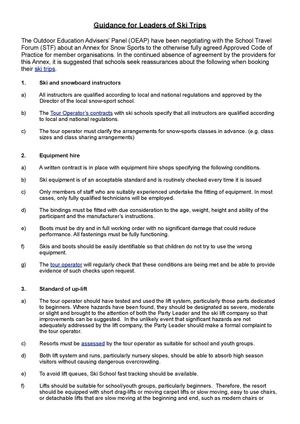 School Ski Trips: Guidelines for trip leaders