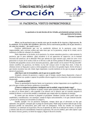 PACIENCIA, VIRTUD IMPRESCINDIBLE