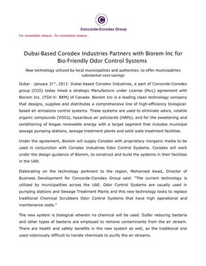Dubai-Based Corodex Industries Partners with Biorem Inc for Bio-Friendly Odor Control Systems 