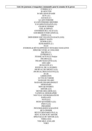 Liste des journaux et magazines commandés pour la semaine de la presse