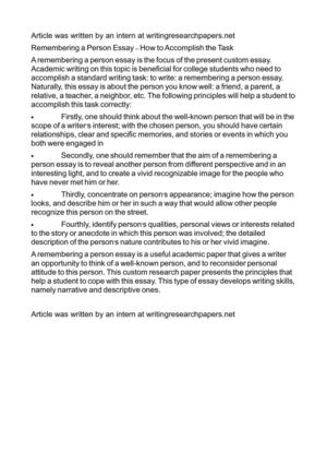Thesis Statement For Analytical Essay Remembering A Person Essay How To Accomplish The Task Sample Synthesis Essays also Apa Essay Papers Calamo Remembering A Person Essay How To Accomplish The Task Essay About Healthy Lifestyle
