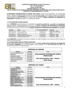 SAMU: Edital de homologação	 