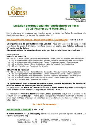 Sia 2012 ,- communiqué de presse officiel de Qualité Landes