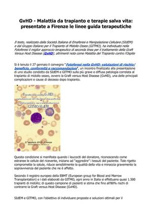 Fotoferesi nella GvHD valutazioni di rischio/beneficio, conformità e raccomandazioni