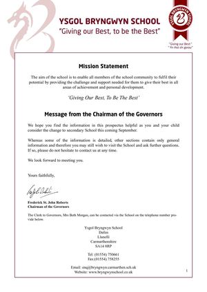 Bryngwyn School Prospectus Backing Documentation