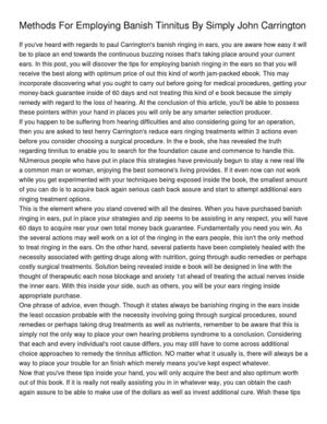 Methods For Employing Banish Tinnitus By Simply John Carrington