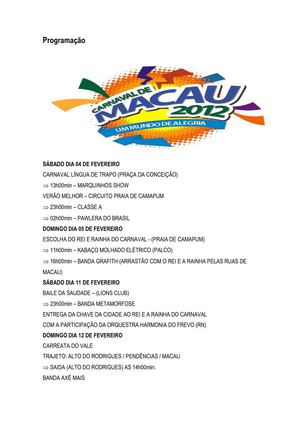 Carnaval de Macau 2012 Programação