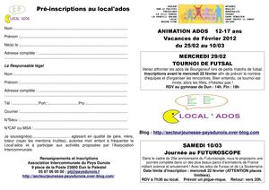 programme des vacances de Février 2012