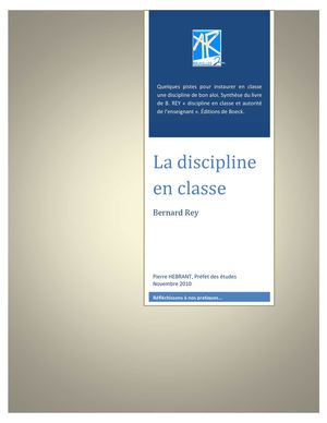 Bernard Rey: la discipline en classe