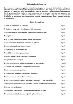 Ce sommaire correspond à la publication " de comprendre la grammaire et l'orthographe