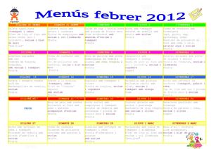 MENÚ FEBRER 2012