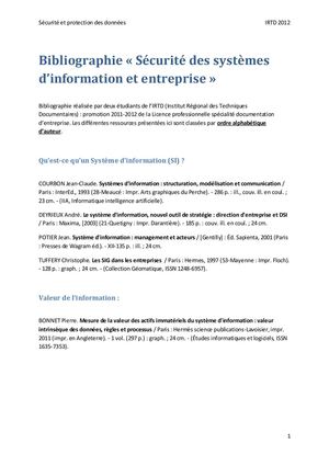 Bibliographie « Sécurité des systèmes d’information et entreprise »