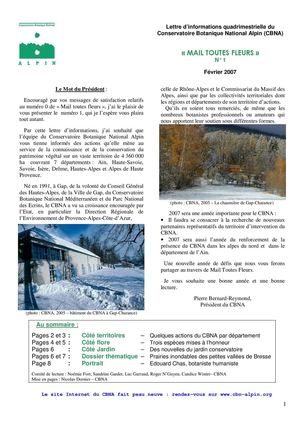 MAIL TOUTES FLEURS N°1 - 2007 - bulletin d'information du Conservatoire botanique national alpin
