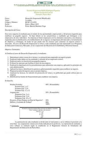 PRONTUARIO DESARROLLO EMPRESARIAL  ESTUDIANTES ENERO A MAYO 2012 MERCADEO (MODIFICADO)