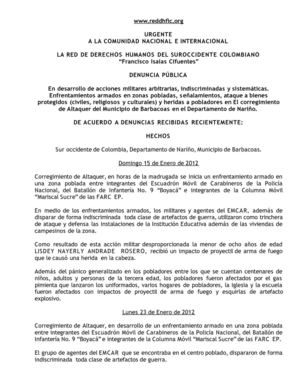 DENUNCIA PÚBLICA: Departamento de Nariño. Municipio de Barbacoas. 6 de febrero de 2012.