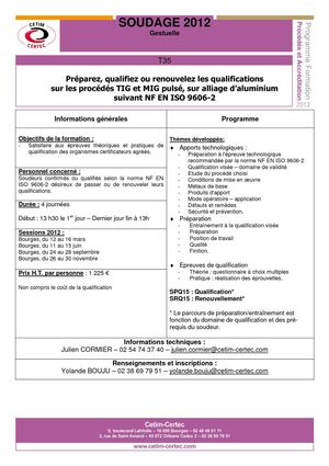 T35 Préparez, qualifiez ou renouvelez les qualifications sur les procédés TIG et MIG pulsé sur aluminium