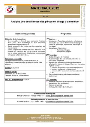 AV10 Analyse des défaillances des pièces en alliage d'aluminium