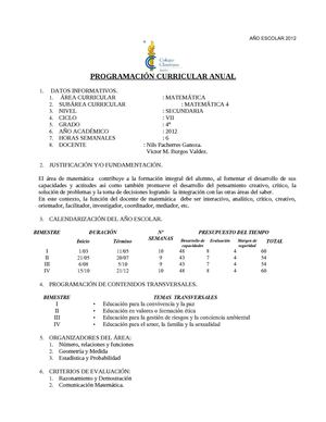 programación de matemática-4º secundaria