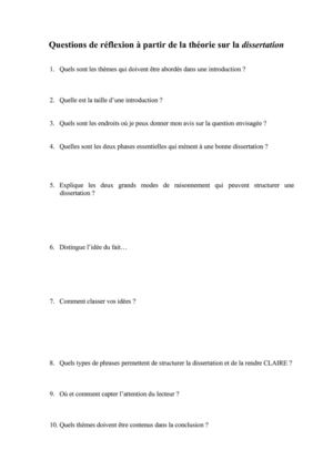 Questions de réflexion à partir de la théorie sur la dissertation