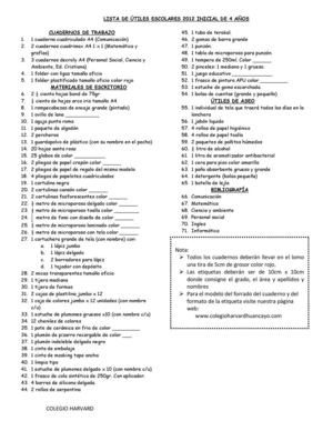 LISTA DE UTILES 2012 - INICIAL 4 AÑOS