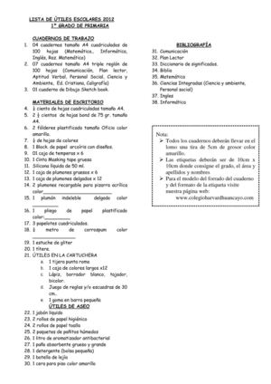 LISTA DE UTILES 2012 - PRIMARIA - 3 ESQUINAS