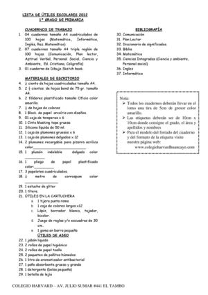 LISTA DE UTILES 2012 - PRIMARIA - JULIO SUMAR