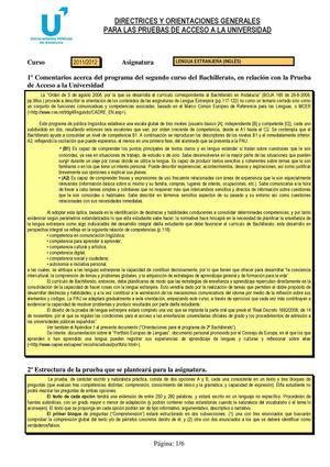Criterios de examen de inglés selectividad