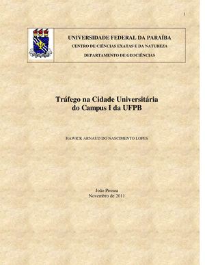 Tráfego na Cidade Universitária do Campus I da UFPB