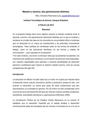 Maestro-Alumno: dos generaciones distintias