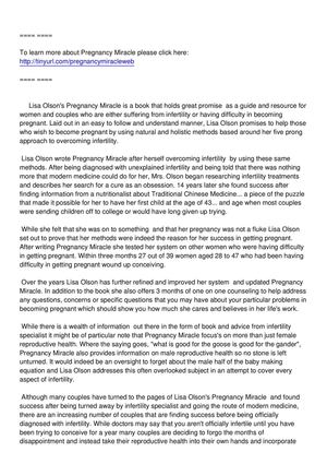 Lisa Olson's Pregnancy Miracle - Laugh in the Face of Infertility.txt